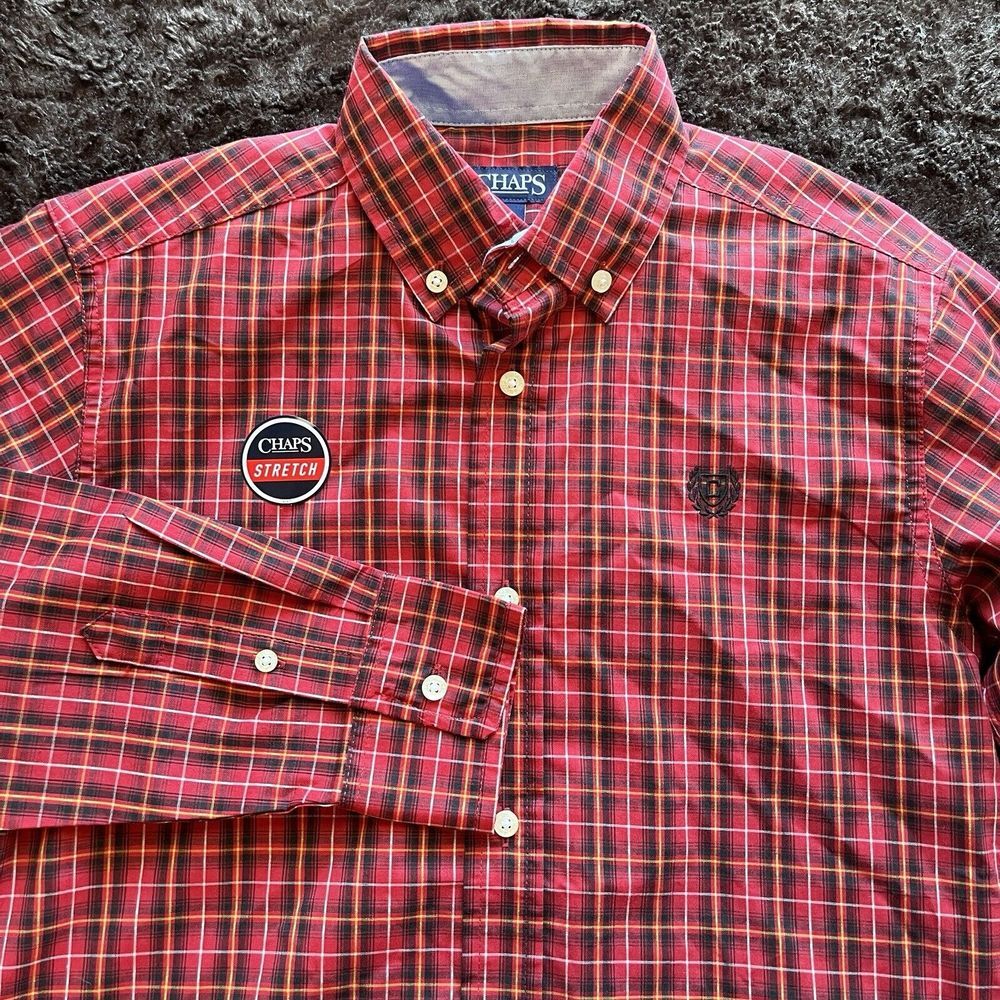 New Chaps Red‎ Christmas Plaid Long Sleeve Button Shirt Boys M 10/12